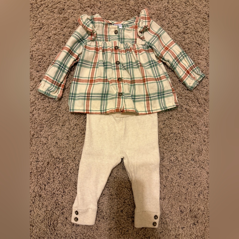 Plaid Button-Up Shirt with Cream Pants